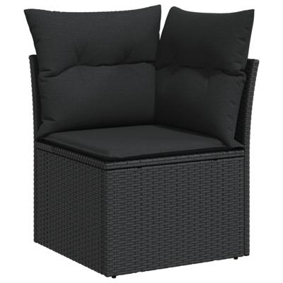 4-delige Loungeset met kussens poly rattan zwart - thumbnail