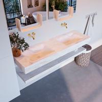 MONDIAZ ALAN-DLUX 150cm planchet Ostra. Vrijhangende wastafel CLOUD dubbel zonder kraangat, kleur Ostra. - thumbnail