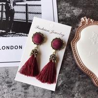 Vrouwen mode Vintage fluwelen bal omzoomd drop earrings (rood) - thumbnail