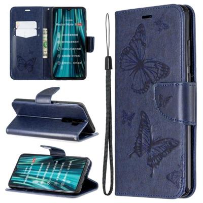 Voor Xiaomi Redmi Note 8 Pro twee vlinders reliëf patroon horizontale Flip lederen draagtas met houder & Card slot & portemonnee & Lanyard (donkerbla