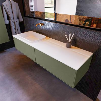 Badkamermeubelset Mondiaz Erin 150 cm met 2 Lades met RIDGE Wastafel Links Talc Zonder Kraangaten Greeploos Mat Army