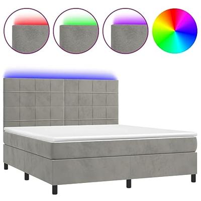 Boxspring met matras en LED fluweel lichtgrijs 160x200 cm
