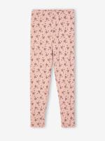 Meisjesleggings met bloemenprint en siersteek roze (poederkleur) - thumbnail