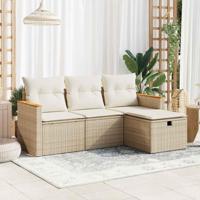 4-delige Loungeset met kussens poly rattan beige - thumbnail