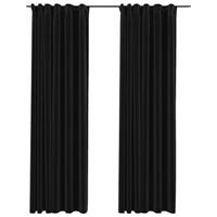 VidaXL Gordijnen linnen verduisterend haken 2 st 140x225 cm antraciet - thumbnail