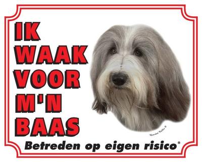 Bearded Collie Waakbord - Ik waak voor mijn baas Bearded Collie Waakbord - Ik waak voor mijn baas