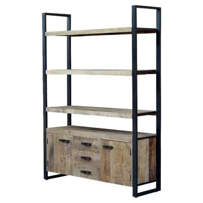 Livingfurn Wandkast 'Strong' Mangohout en staal, 200 x 145cm