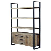 Livingfurn Wandkast 'Strong' Mangohout en staal, 200 x 145cm - thumbnail