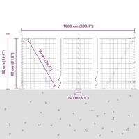 VidaXL Hek met paal grijs 0,8 x 10 m staal en pvc - thumbnail