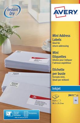 Etiket Avery J8651-25 38.1x21.2mm wit 1625 etiketten