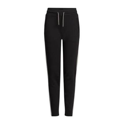 WE Fashion slim fit joggingbroek met zijstreep zwart/olijfgroen/wit