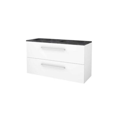Basic-Line Start 46 Badkamermeubelset - 120 x 46 cm - Met Grepen - 2 Lades - Hardstenen Wastafel - Zonder Kraangat - Ice White