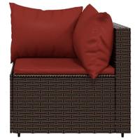 3-delige Loungeset met kussens poly rattan bruin - thumbnail