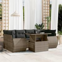 7-delige Loungeset met kussens poly rattan grijs - thumbnail