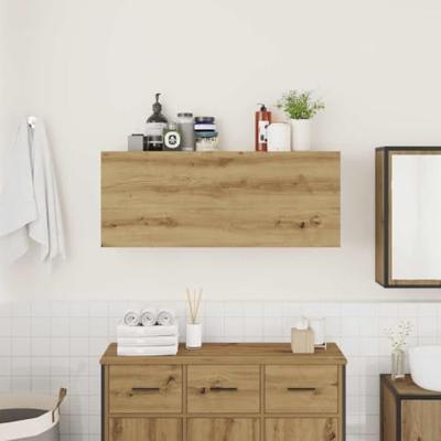 Badkamerwandkast 100x25x40cm bewerkt hout artisanaal eikenkleur