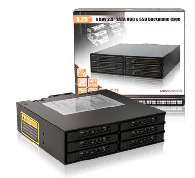 ICY DOCK Wissellijst voor 6 x 2,5 inch (6,4 cm) SATA SSD/HDD in 1 x 13,3 cm (5,25 inch) - volledig metalen ToughArmor MB996SP-6SB