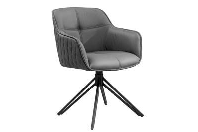 Draaibare designstoel EUPHORIA Grijs echt leer zwart metalen frame met armleuning - 45860