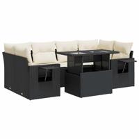 7-delige Loungeset met kussens poly rattan zwart - thumbnail