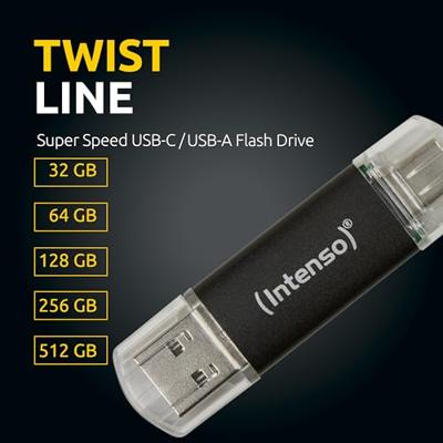 Intenso Twist Line USB-stick Retail 512 GB Antraciet 3539493 USB-C 3.2 Gen 1, USB-A 3.2 Gen 1