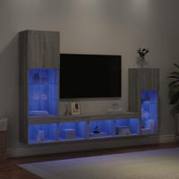 4-delige Tv-wandmeubelset met LED bewerkt hout grijs sonoma - thumbnail