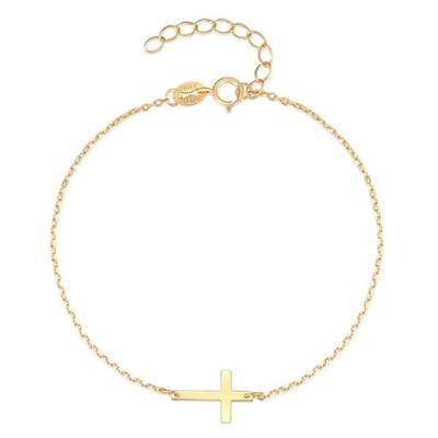 Elenza Goudkleurige 925 Sterling Zilveren Armband met Fijn Kruis Elenza Goudkleurige 925 Sterling Zilveren Armband met Fijn Kruis