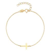 Elenza Goudkleurige 925 Sterling Zilveren Armband met Fijn Kruis - thumbnail