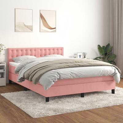 Boxspring met matras fluweel roze 140x190 cm