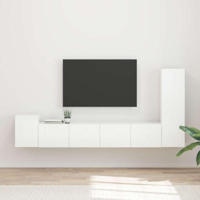 Tv-meubelset Wandgemonteerd 3 pcs Hoogglans wit Bewerkt hout