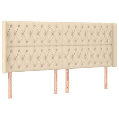 Hoofdbord met randen 203x16x118/128 cm stof crèmekleurig