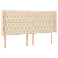 Hoofdbord met randen 203x16x118/128 cm stof crèmekleurig - thumbnail
