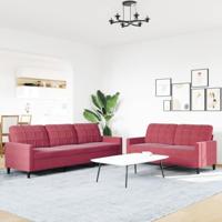 2-delige Loungeset met kussens fluweel wijnrood - thumbnail
