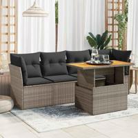 5-delige Loungeset met kussens poly rattan grijs - thumbnail