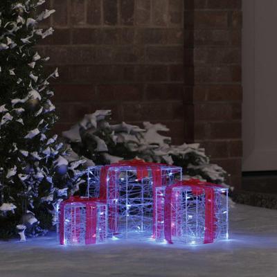 VidaXL Cadeau doos met 60 led 3 pcs blauw 20 x 20 x 20 cm acryl