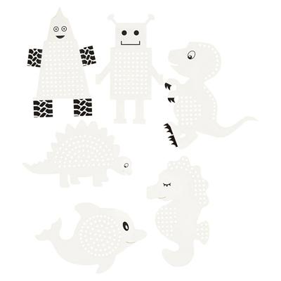 Creativ Company Kruissteken karton, dieren/robotten, h: 8-13 cm, b: 8-13 cm, wit, 6x3 stuk/ 1 doos