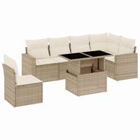 7-delige Loungeset met kussens poly rattan beige - thumbnail