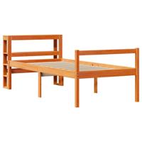 Bedframe met hoofdbord massief grenenhout wasbruin 75x190 cm - thumbnail