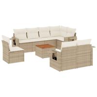 9-delige Loungeset met kussens poly rattan beige - thumbnail