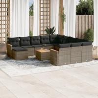 13-delige Loungeset met kussens poly rattan grijs - thumbnail