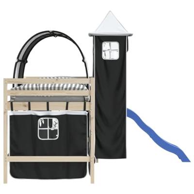 Gordijnen voor hoogslaper met tunnel en toren wit en zwart