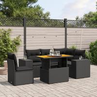 6-delige Loungeset met kussens poly rattan zwart - thumbnail