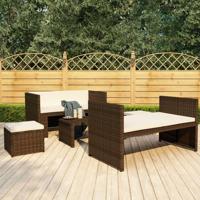 5-delige Loungeset met kussens poly rattan bruin - thumbnail