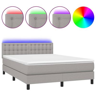 Boxspring met matras en LED stof lichtgrijs 140x190 cm