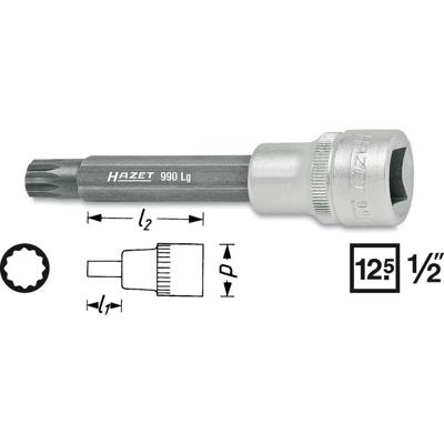 HAZET Dopsleutelbit 990LG-8 · 1/2 inch (12,5 mm) vierkant hol · Binnenveeltandprofiel XZN · SW M8 HAZET Dopsleutelbit 990LG-8 · 1/2 inch (12,5 mm) vierkant hol · Binnenveeltandprofiel XZN · SW M8