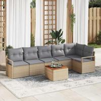 Tuinbankenset met kussen 7 pcs Beige poly rattan - thumbnail