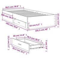 Bedframe met lades bewerkt hout bruin eikenkleurig 100x200 cm - thumbnail