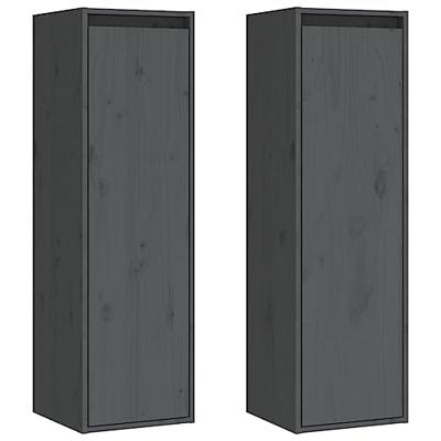 Wandkasten 2 st 30x30x100 cm massief grenenhout grijs
