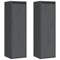 Wandkasten 2 st 30x30x100 cm massief grenenhout grijs - thumbnail