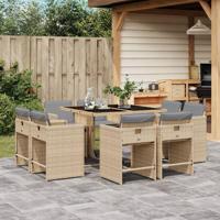 9-delige Tuinset met kussens poly rattan gemengd beige - thumbnail