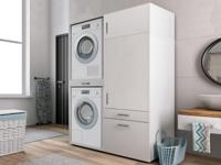 Kast WASHING 2 machines boven elkaar met kast 1 deur 2 lades MEDIUM wit - thumbnail