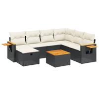 8-delige Loungeset met kussens poly rattan zwart - thumbnail